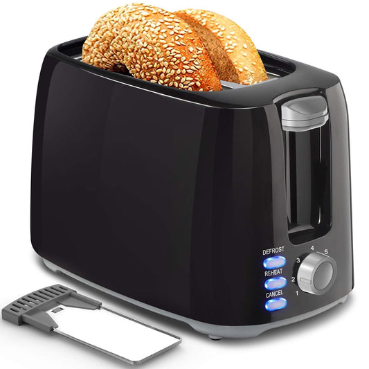2 Slice Black Toaster with Wide Slots, Bagel Function, 7 Shade Settings, Remo...